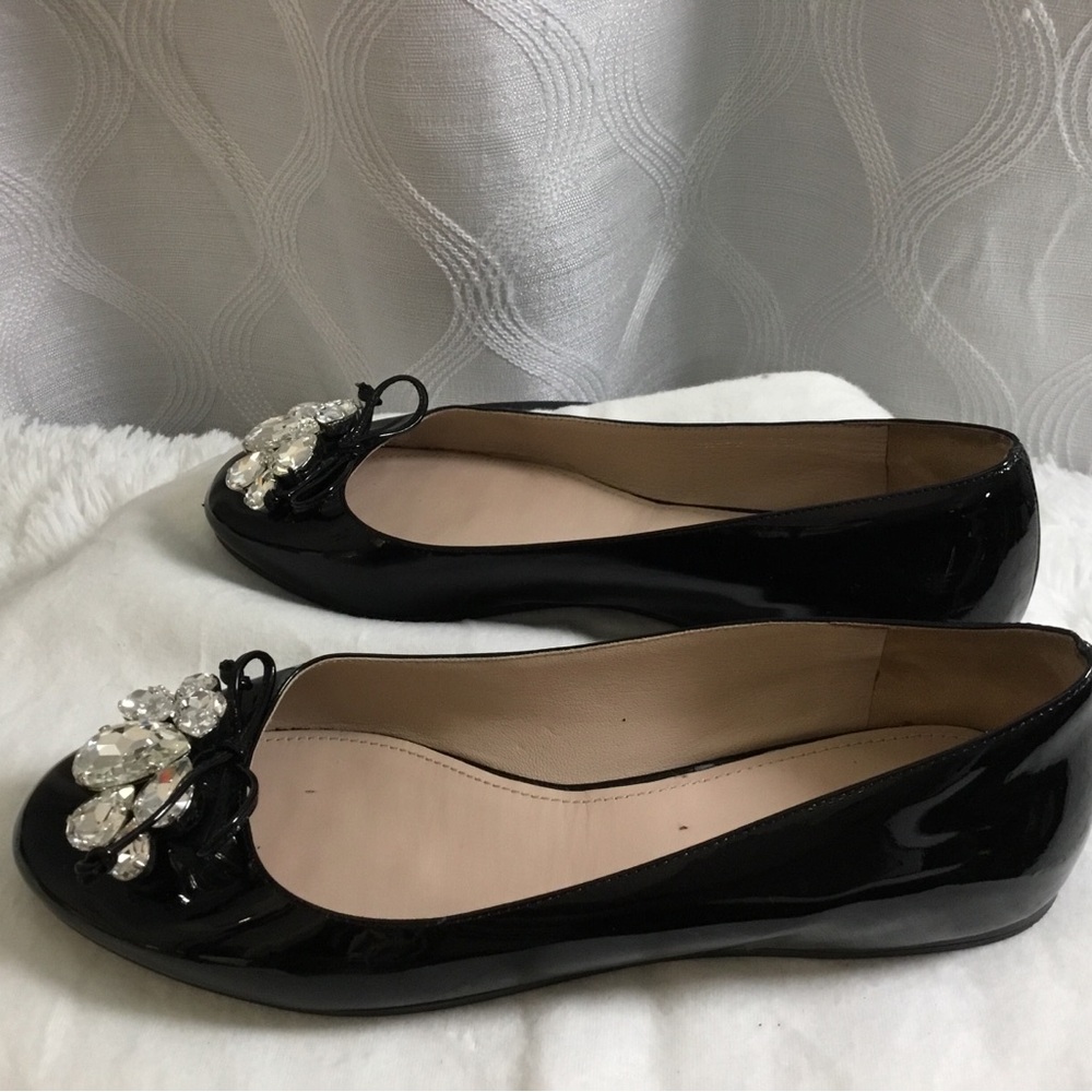 Miu Miu Black Patent Leather Jeweled Swarovski Crystals Ballet Flats - Picture 5 of 10